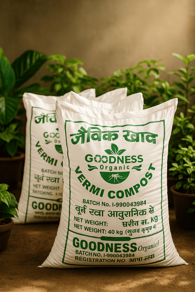 Best Vermicompost Manufacturer in India - Goodness Organic | Buy Vermicompost In Wholesale | Buy Vermicompost Fertilizer In India | Vermicompost Fertilizer in 50kg | Benefits of Vermicompost Fertilizer